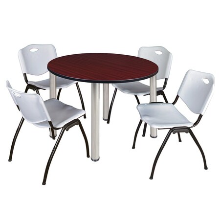Kee Kee Round Table & Chair Set, Wood, Metal, Plastic Top, Mahogany TB48RNDMHBPCM47GY